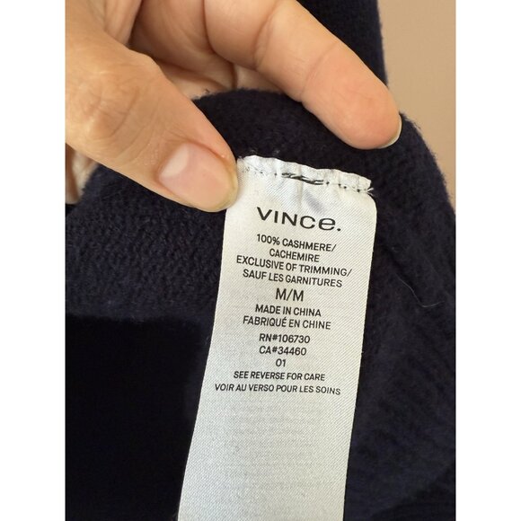 Vince 100% Cashmere Navy Open Front Cardigan Cozy Loungewear Winter Preppy M - Picture 9 of 9
